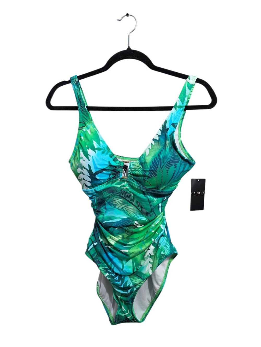 Lauren Ralph Lauren Green Tropical V Neck One Piece Swimsuit Women's Size 6